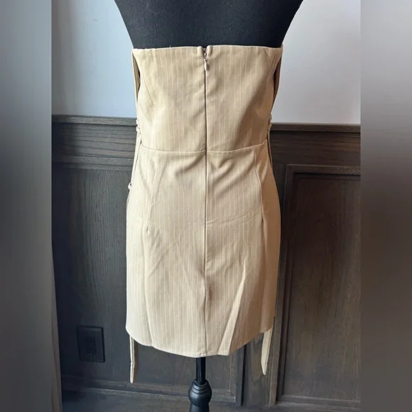 PrettyLittleThing taupe pinstripe Bardot corset bodycon dress NWT 12 - Picture 5 of 7